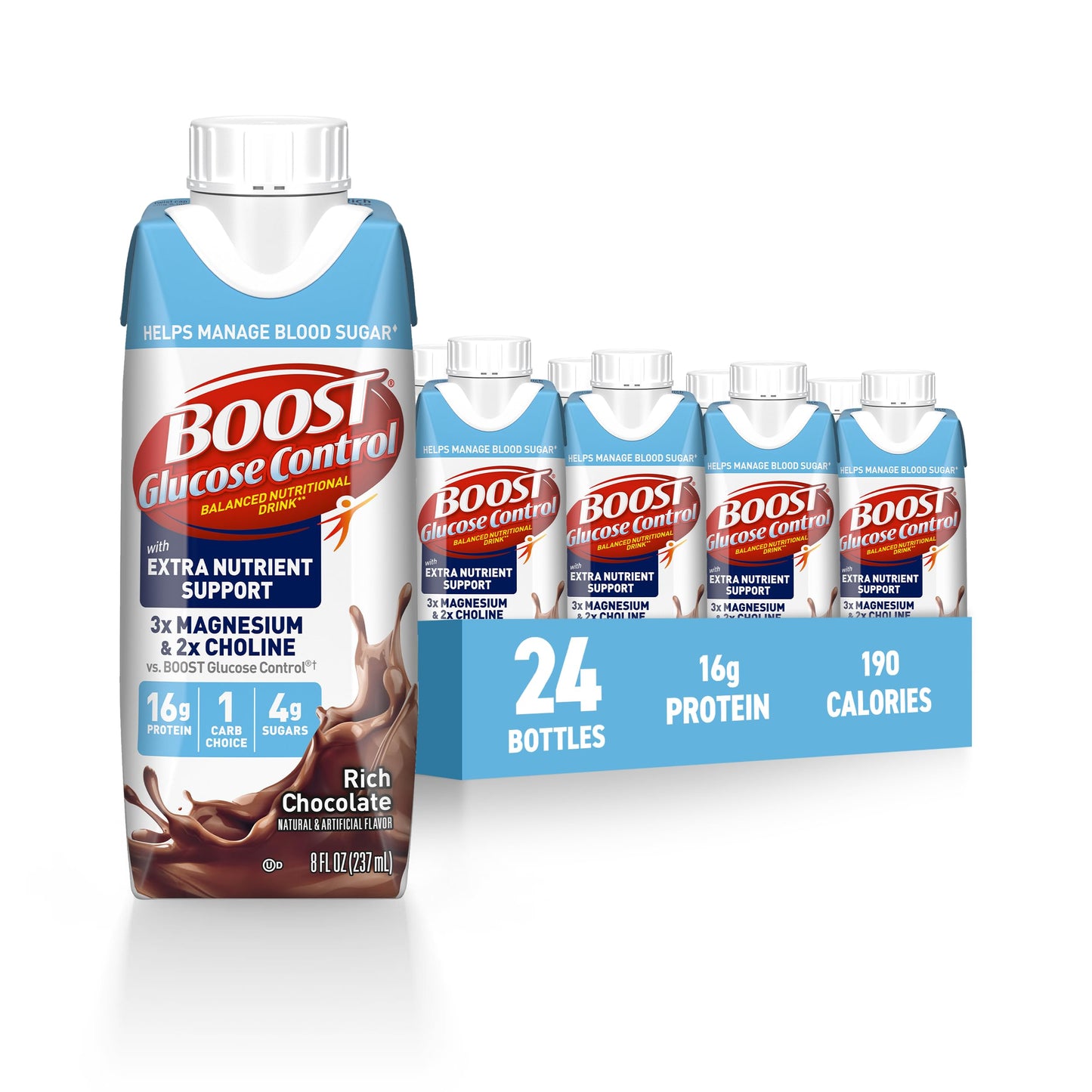 BOOST Glucose Control Ready to Drink Nutritional Drinks, Creamy Strawberry, 8 fl oz Carton (4 x 6 Packs)