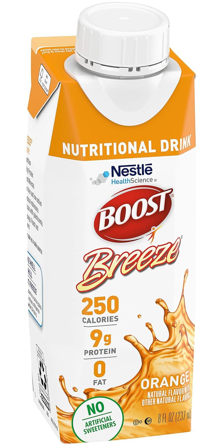 Boost Breeze Nutritional Drink, Ready to Drink Nutrition Beverage, Clear Liquid Nutrition Drink, Fat Free Nutritional Drink, High Protein Nutrition Shake, Orange, 8 Fluid Ounce (Pack of 12)