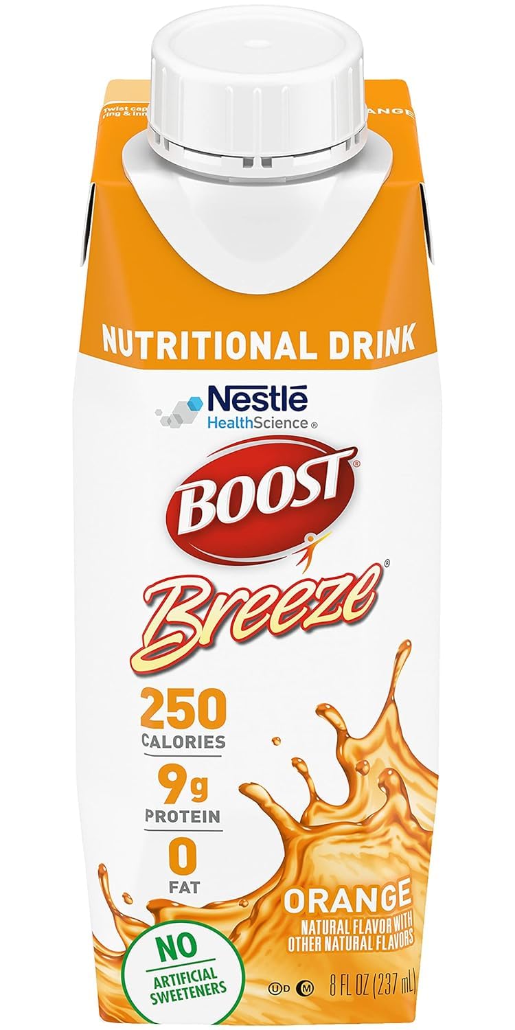 Boost Breeze Nutritional Drink, Ready to Drink Nutrition Beverage, Clear Liquid Nutrition Drink, Fat Free Nutritional Drink, High Protein Nutrition Shake, Orange, 8 Fluid Ounce (Pack of 12)