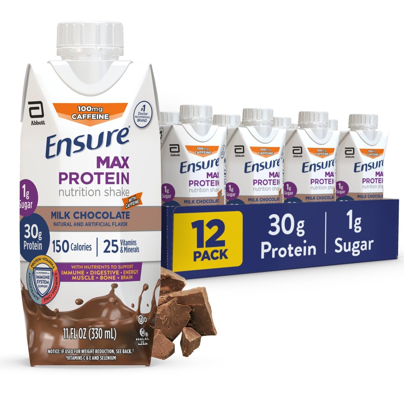 Ensure Max Protein Café Mocha Shake, 30g High Protein, 12 Pack | 30g Protein to Support Muscle Health & Manage Hunger for Adults, Each Protein Shake has 1g Sugar, 150 Calories, 4g Fiber