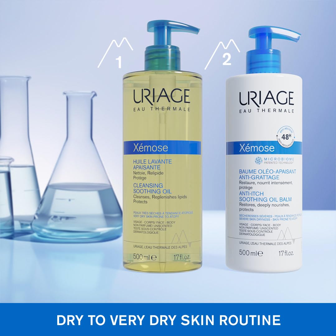 Uriage Xémose Face & Body Wash For Very Dry Skin, Soothes For Long-Lasting Comfort, Mild Foaming Nourishing Gel-In-Oil, Fragrance & Soap-Free, Physiological Ph