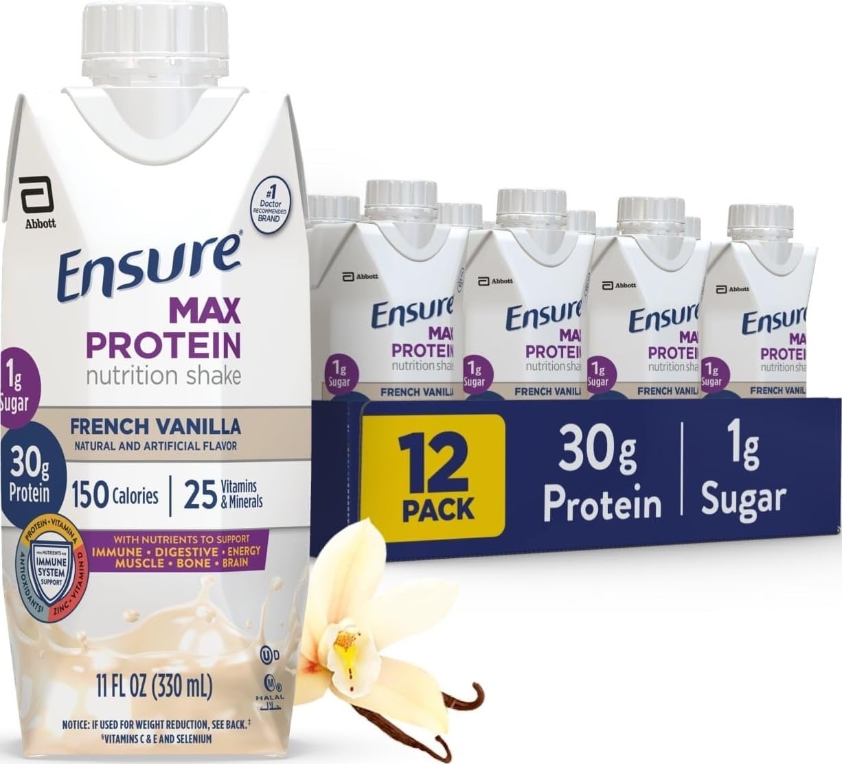 Ensure Max Protein Café Mocha Shake, 30g High Protein, 12 Pack | 30g Protein to Support Muscle Health & Manage Hunger for Adults, Each Protein Shake has 1g Sugar, 150 Calories, 4g Fiber
