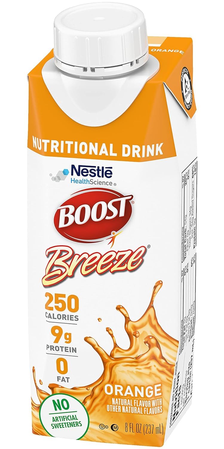 Boost Breeze Nutritional Drink, Ready to Drink Nutrition Beverage, Clear Liquid Nutrition Drink, Fat Free Nutritional Drink, High Protein Nutrition Shake, Orange, 8 Fluid Ounce (Pack of 12)