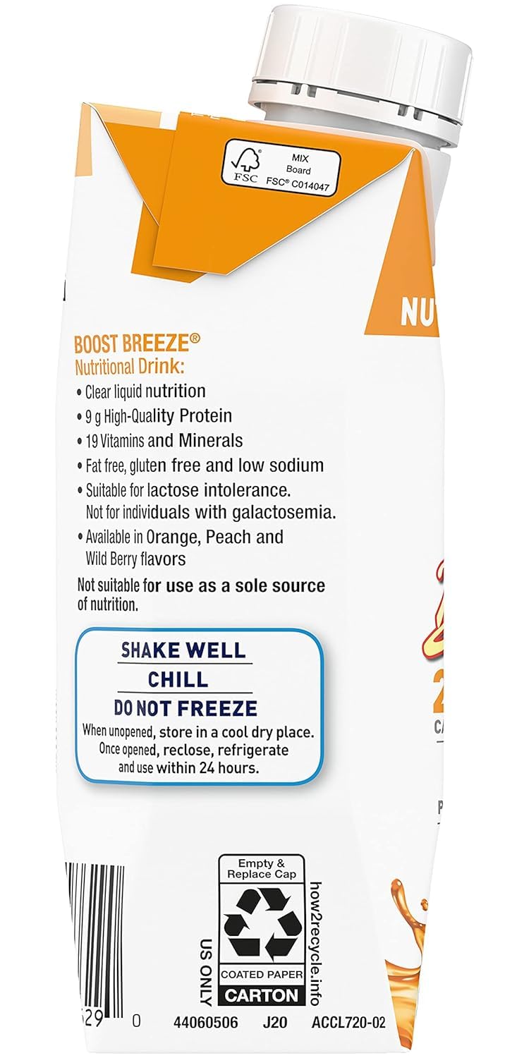 Boost Breeze Nutritional Drink, Ready to Drink Nutrition Beverage, Clear Liquid Nutrition Drink, Fat Free Nutritional Drink, High Protein Nutrition Shake, Orange, 8 Fluid Ounce (Pack of 12)