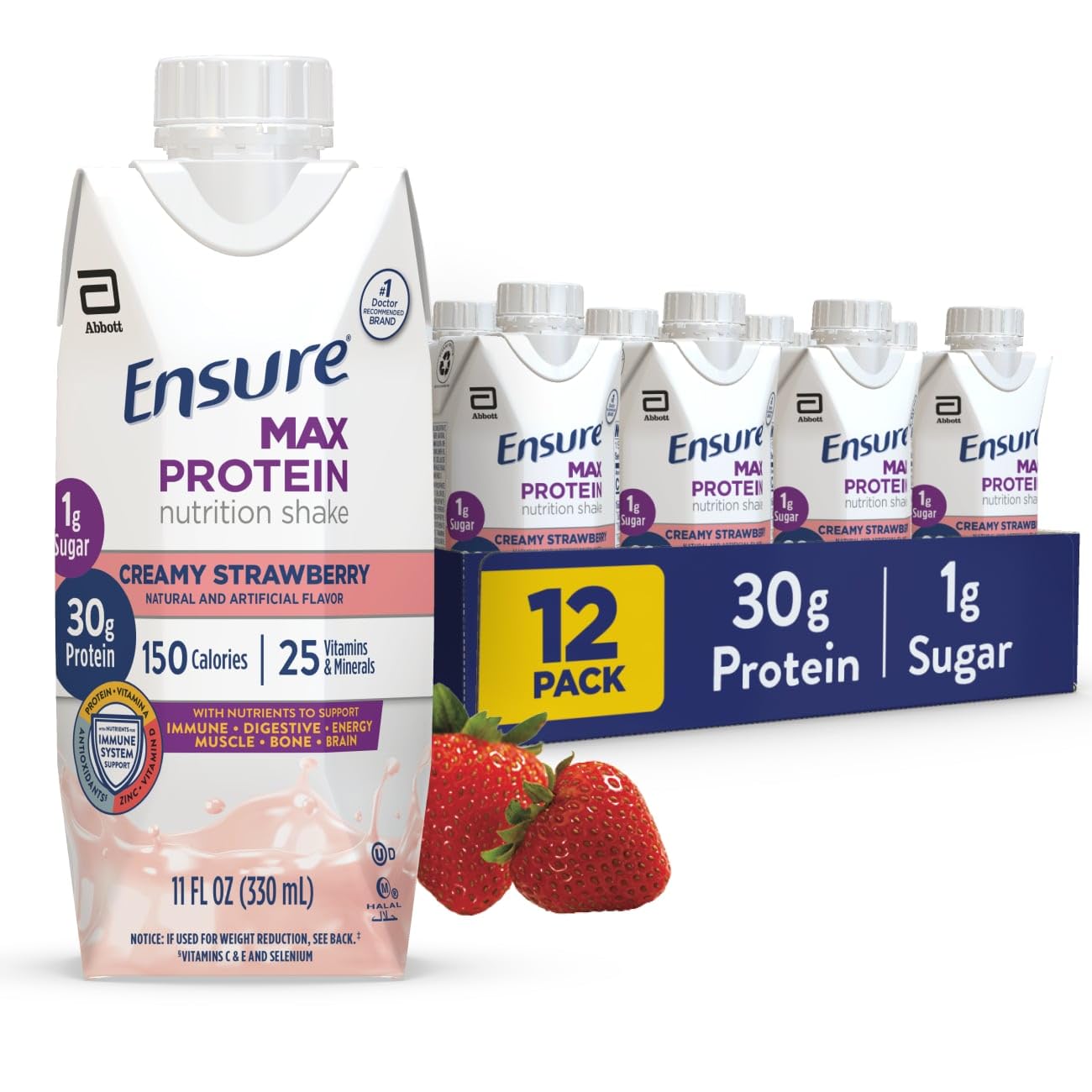 Ensure Max Protein Café Mocha Shake, 30g High Protein, 12 Pack | 30g Protein to Support Muscle Health & Manage Hunger for Adults, Each Protein Shake has 1g Sugar, 150 Calories, 4g Fiber