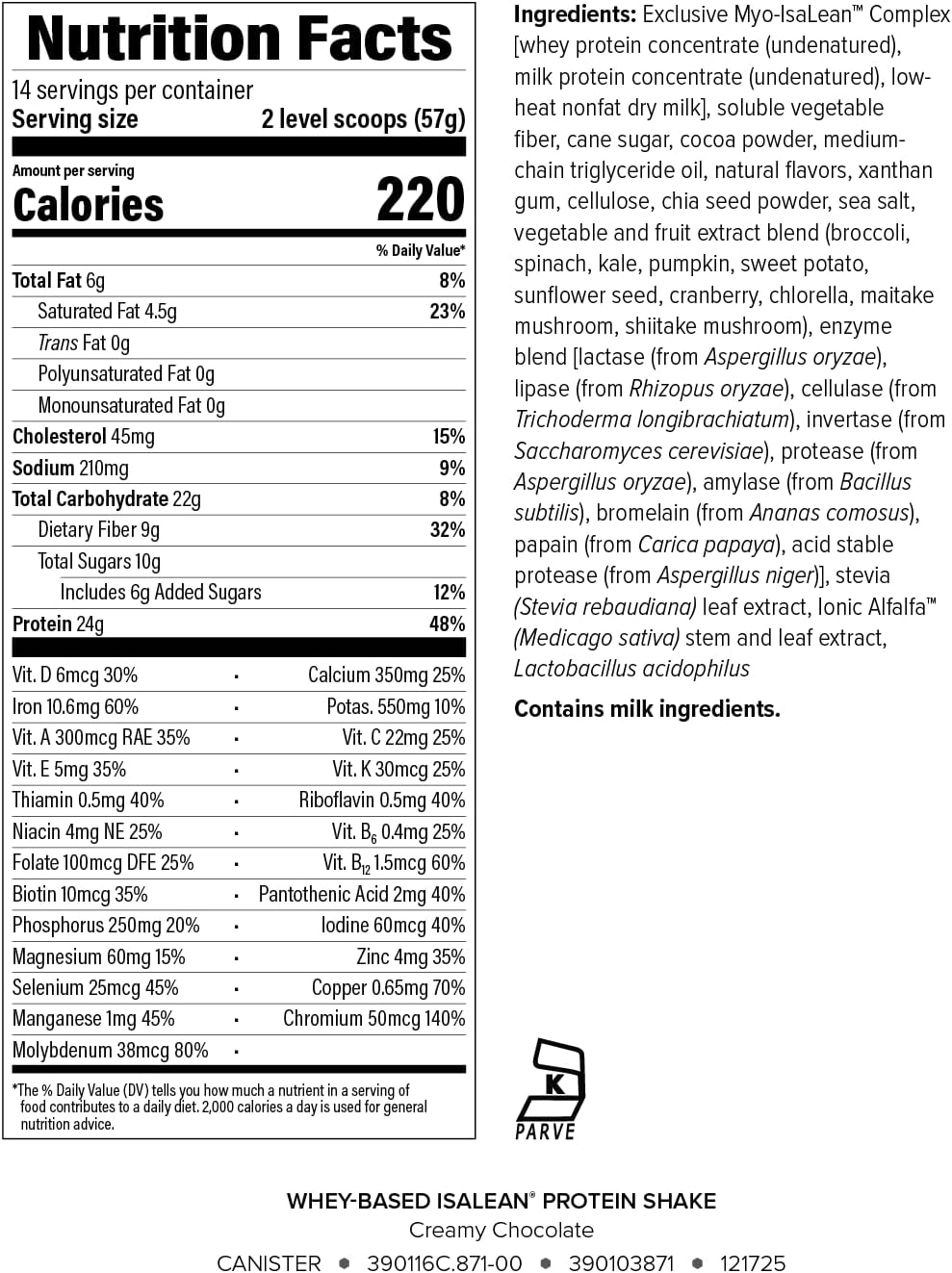 Isagenix IsaLean, 24g Protein Shake, Creamy Chocolate, 28.1 oz | Meal Replacement Protein Shake, Supports Lean Muscle, Keeps You Full for Longer, Formulated with MCT Oil and Vitamins