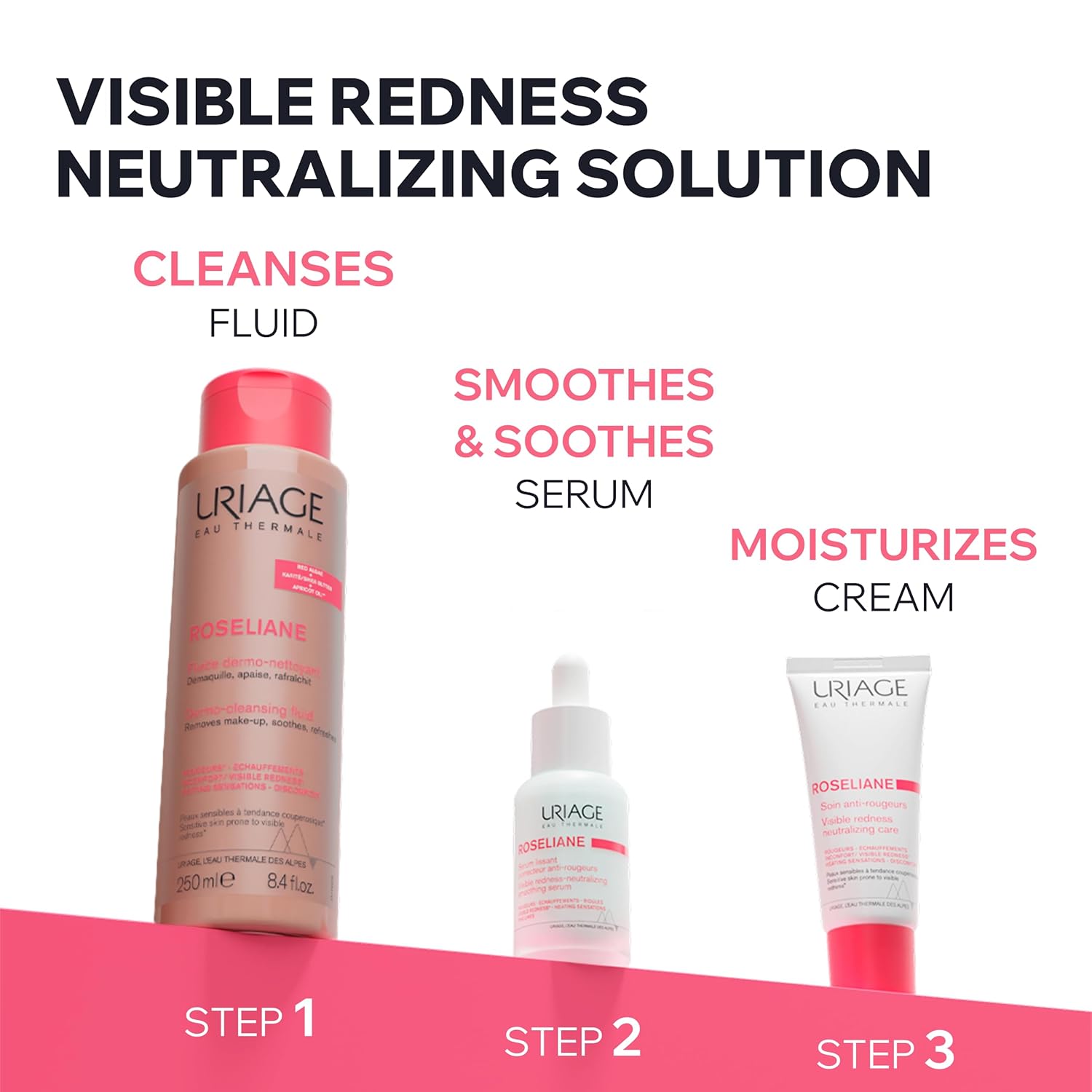 Uriage Roseliane Smoothing Serum, Visibly Calms Redness, Heating Sensations, Fine Lines, Face, Hesperidin, Enoxolone, Niacinamide, Squalane, Uriage Thermal Water