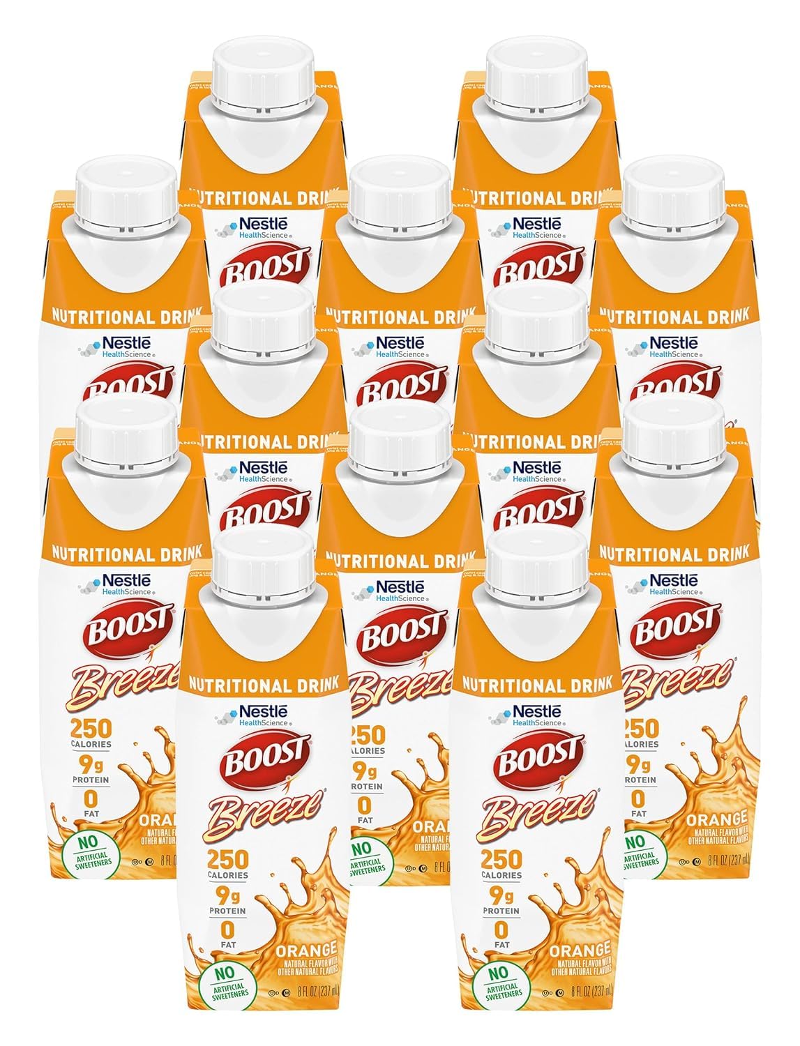 Boost Breeze Nutritional Drink, Ready to Drink Nutrition Beverage, Clear Liquid Nutrition Drink, Fat Free Nutritional Drink, High Protein Nutrition Shake, Orange, 8 Fluid Ounce (Pack of 12)