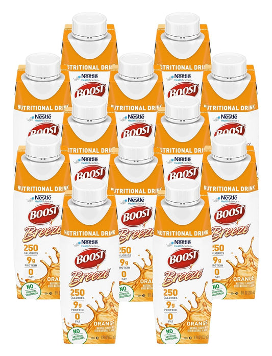 Boost Breeze Nutritional Drink, Ready to Drink Nutrition Beverage, Clear Liquid Nutrition Drink, Fat Free Nutritional Drink, High Protein Nutrition Shake, Orange, 8 Fluid Ounce (Pack of 12)