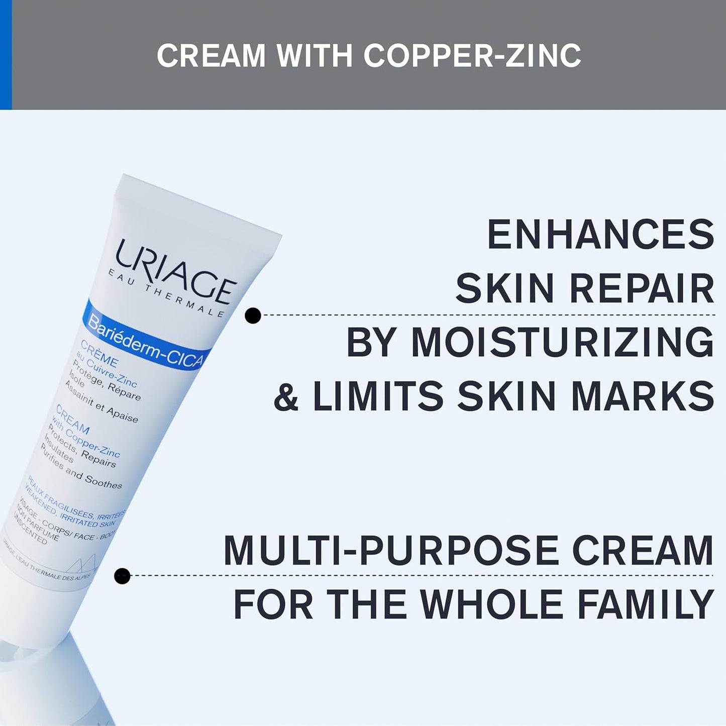 URIAGE Bariéderm-CICA Multi-Purpose Restoring Cream with Copper-Zinc & D-Panthenol | Enhances Skin Repair, For All Ages & Skin Types, Fragrance-Free