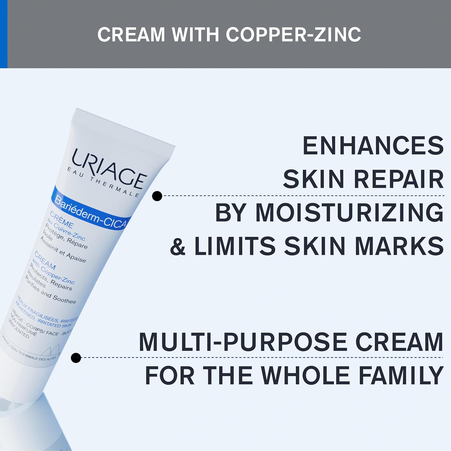 URIAGE Bariéderm-CICA Multi-Purpose Restoring Cream with Copper-Zinc & D-Panthenol | Enhances Skin Repair, For All Ages & Skin Types, Fragrance-Free
