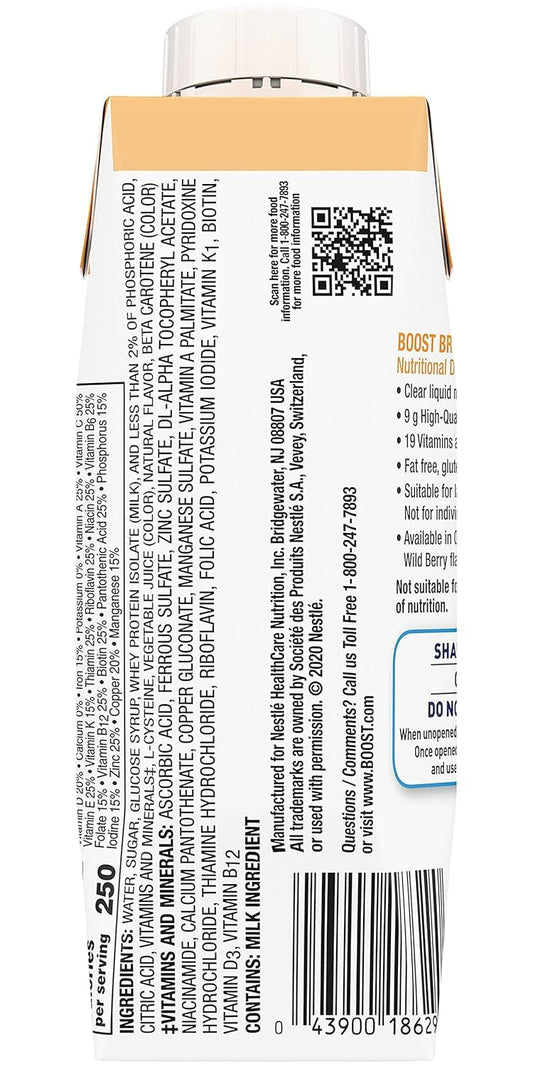Boost Breeze Nutritional Drink, Ready to Drink Nutrition Beverage, Clear Liquid Nutrition Drink, Fat Free Nutritional Drink, High Protein Nutrition Shake, Orange, 8 Fluid Ounce (Pack of 12)