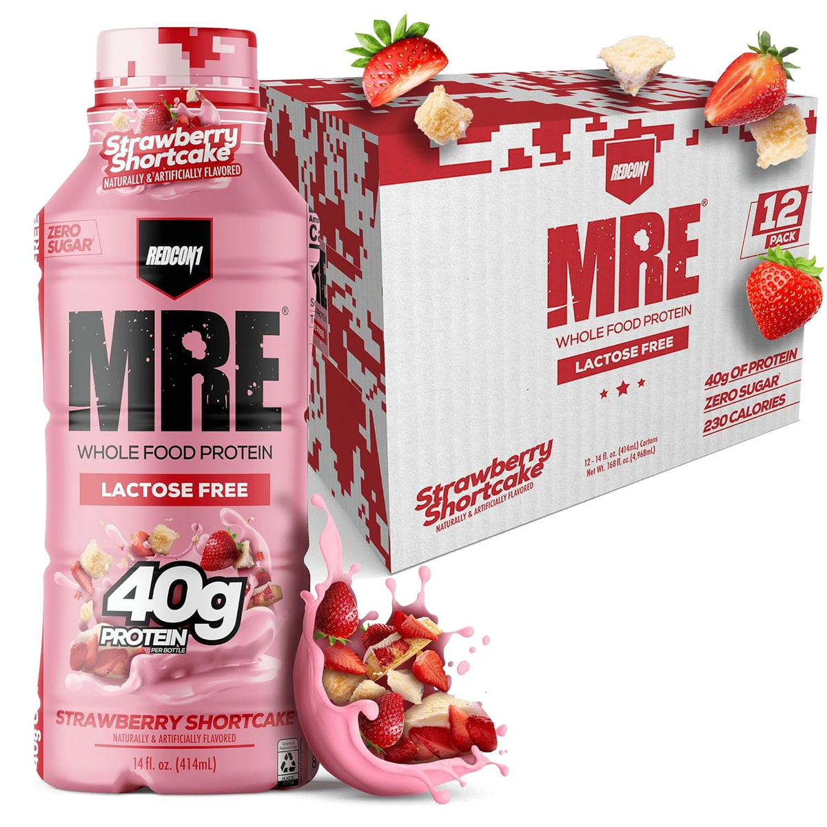REDCON1 MRE RTD Protein Shake | Strawberry Shortcake | Lactose Free, 40g Protein - 12 Pack, 14 oz