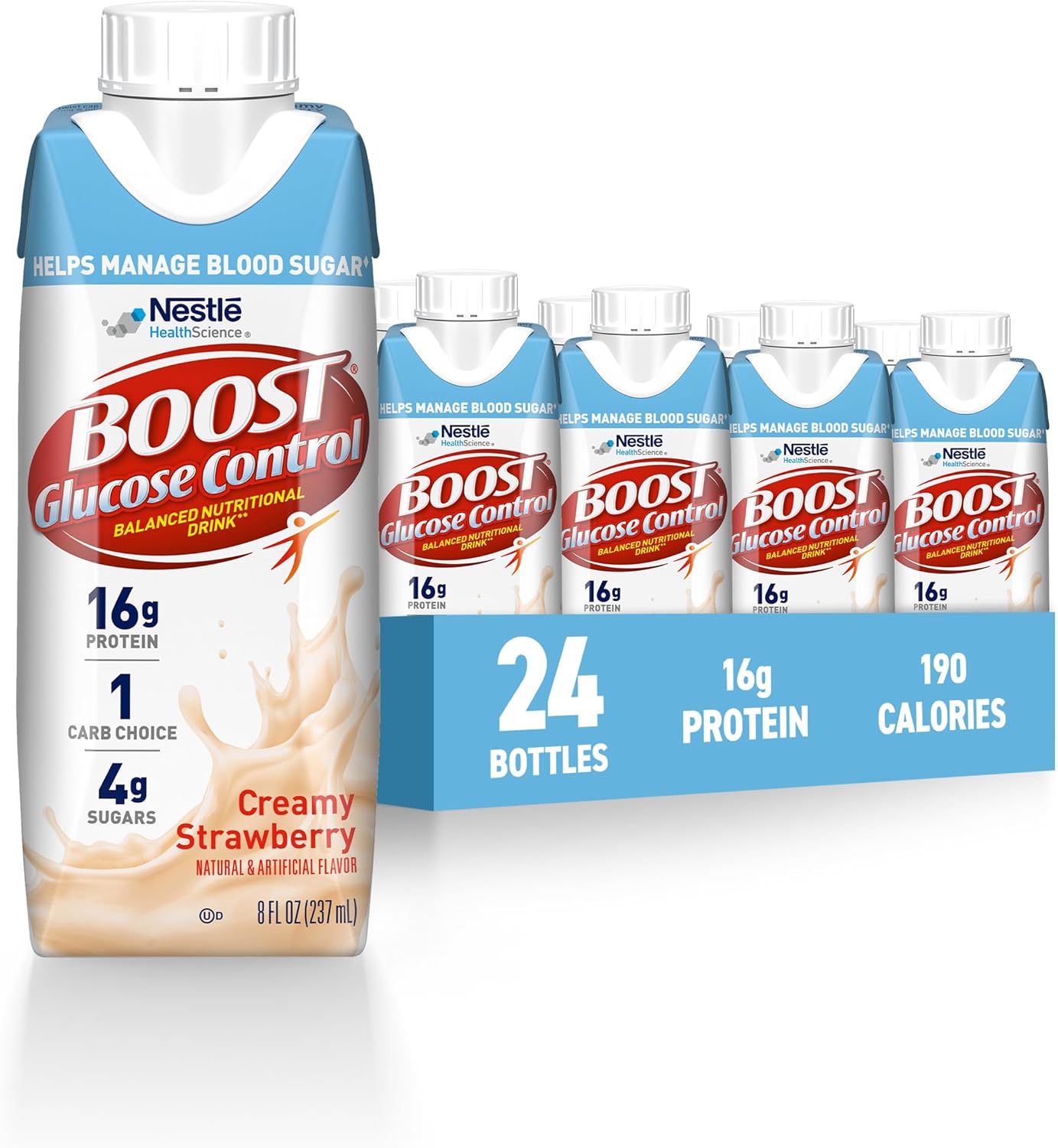 BOOST Glucose Control Ready to Drink Nutritional Drinks, Creamy Strawberry, 8 fl oz Carton (4 x 6 Packs)