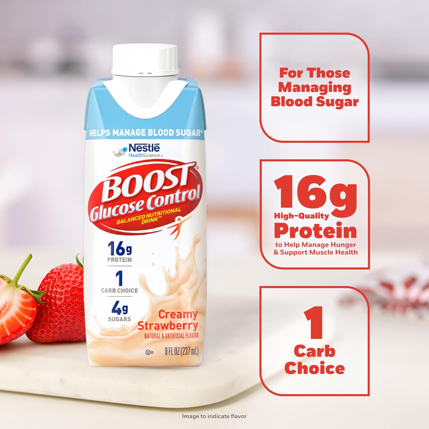 BOOST Glucose Control Ready to Drink Nutritional Drinks, Creamy Strawberry, 8 fl oz Carton (4 x 6 Packs)