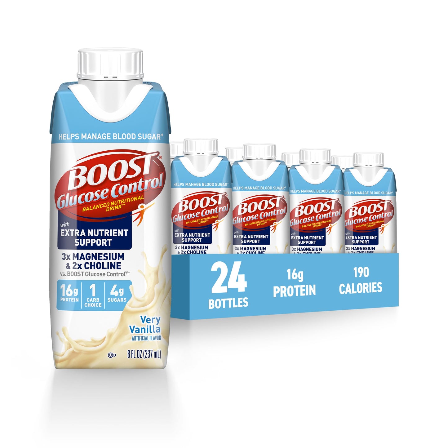 BOOST Glucose Control Ready to Drink Nutritional Drinks, Creamy Strawberry, 8 fl oz Carton (4 x 6 Packs)