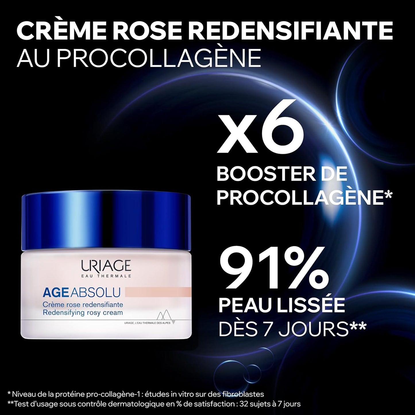 Uriage Age Absolu Redensifying Rosy Cream, Visibly Reduces Wrinkles, Plumps & Smoothes skin, Procollagen peptide, Retinol and Vitamin C & E, For Mature Skin, Exclusive Anti-Aging Patent